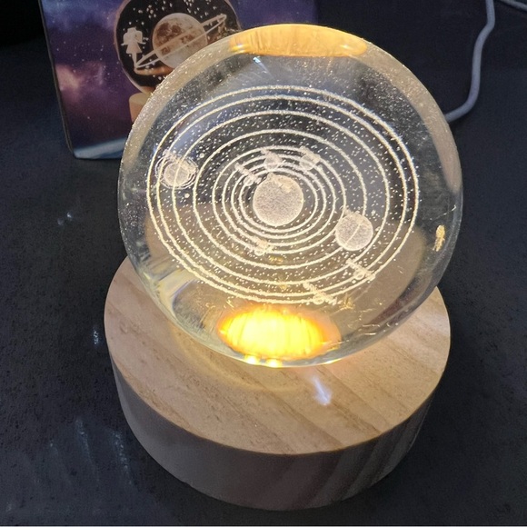New USB 3D Night LED Light Galaxy Crystal Ball Table Lamp Wooden Stand Bedside - Picture 7 of 7